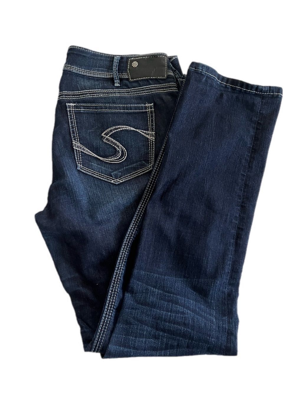 Vintage Silver Jeans Suki Straight Dark Denim Jeans White Back Pocket Stitching